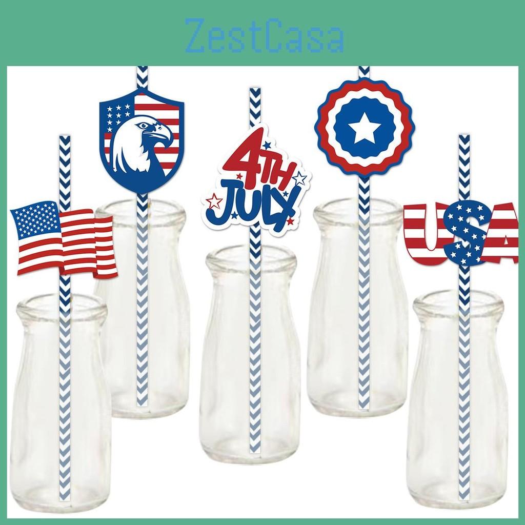 Independence Day American Paper Straws With Stars Flags For Decorations Party