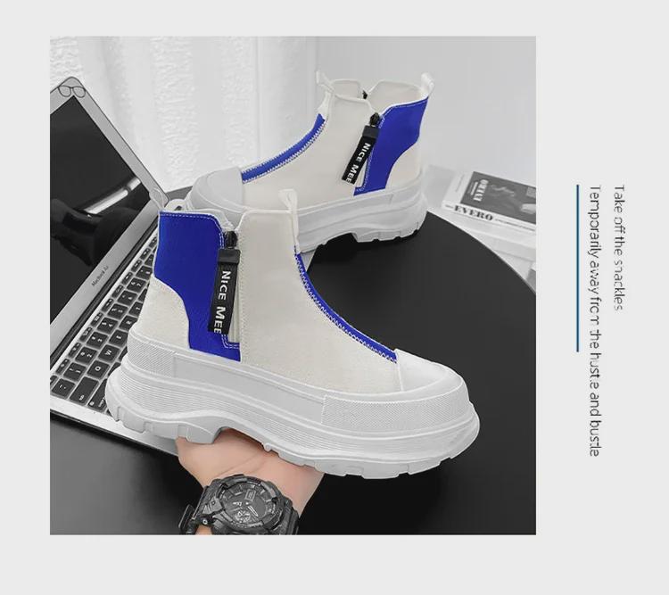 Vyriški vasariniai kvėpuojantys aukštakulniai korėjietiško stiliaus madingi kasdieniai užtrauktuku drobės platforminiai batai