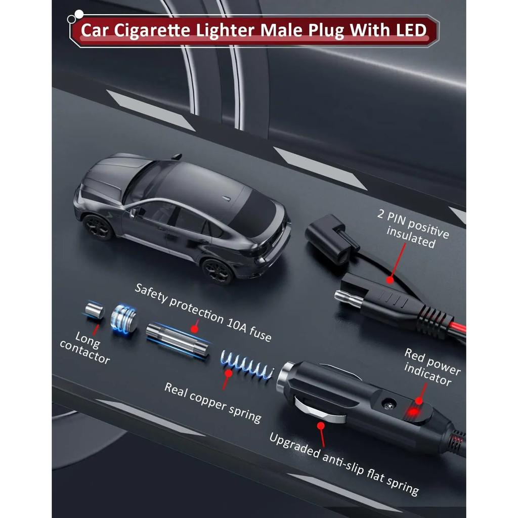 Car Socket SAE Connector Harness with 10A Fuse 16AWG Power Socket for For RV Solar Panels Moto Battery Charger