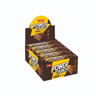 BAKEMATE Power Crunch Chocolate 40g Protein Wafer Bar with No Added Sugar - (Pack of 10) | Hazelnut | High In Protein|Low Sodium|High Fiber|Energ