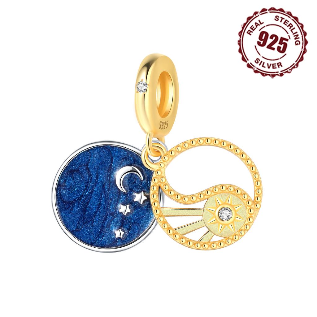 Kupfer Exquisite Sternform und Mond Anhänger Kompatibel Mit Feinen Authentischen Armbändern Charm Perlen Halsketten DIY Schmuck Geschenk Zubehör