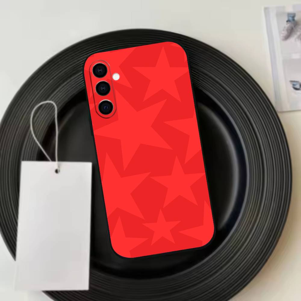 Ins Korea R-Red Stars Phone Case For Samsung Galaxy A73,A72,A71,A70,A53,A52,A51,Soft Silicone Black Cover