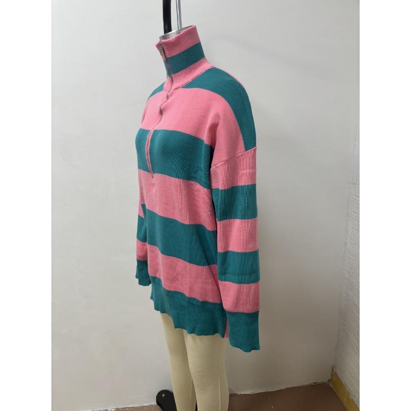 Autumn and Winter New Long Sleeved 1/4 Zipper Pullover with Split Color Block for Women's Sweaters and Hoodies