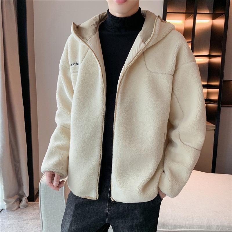 Lamb fleece sweater men's winter trend men's clothing youth hooded jacket fleece thickened men's jacket