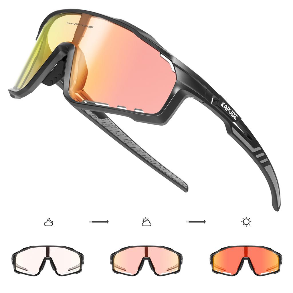 Kapvoe Color Photochromic Cycling Glasses MTB Sunglasses for Men Women Sport Speed Mountain Bike Bicycle Cycl Eyewear Goggle