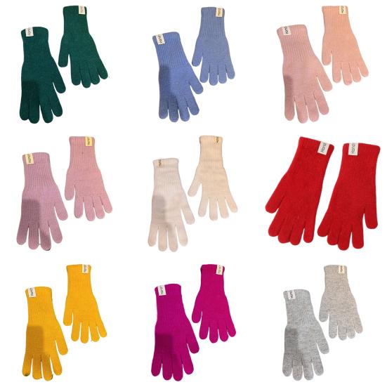 Winter Knitted Gloves Stretchy Warm Gloves Solid Color Fingered Gloves