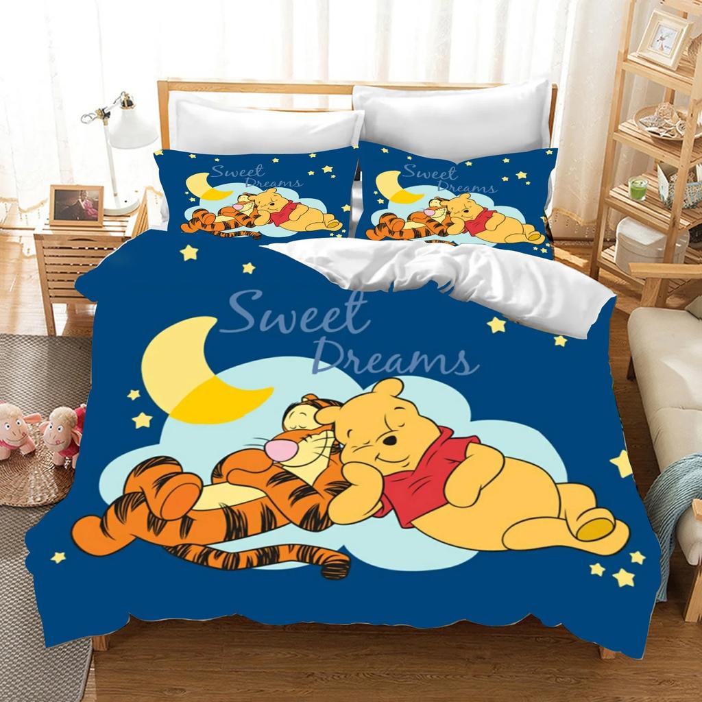 Winnie the Pooh Bedding Sets Cute Bear Comforter Cover Bed Cover Duvet Cover Pillow Case 2-3 Pieces Sets Bedroom Decoration