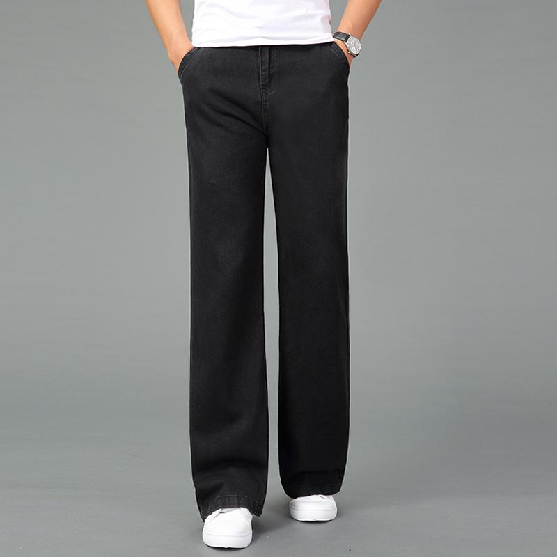 Pánské zimní zesílené teplé volné široké kalhoty Džínové kalhoty s mírným vyvýšením Pánské kalhoty do zvonu se středním pasem