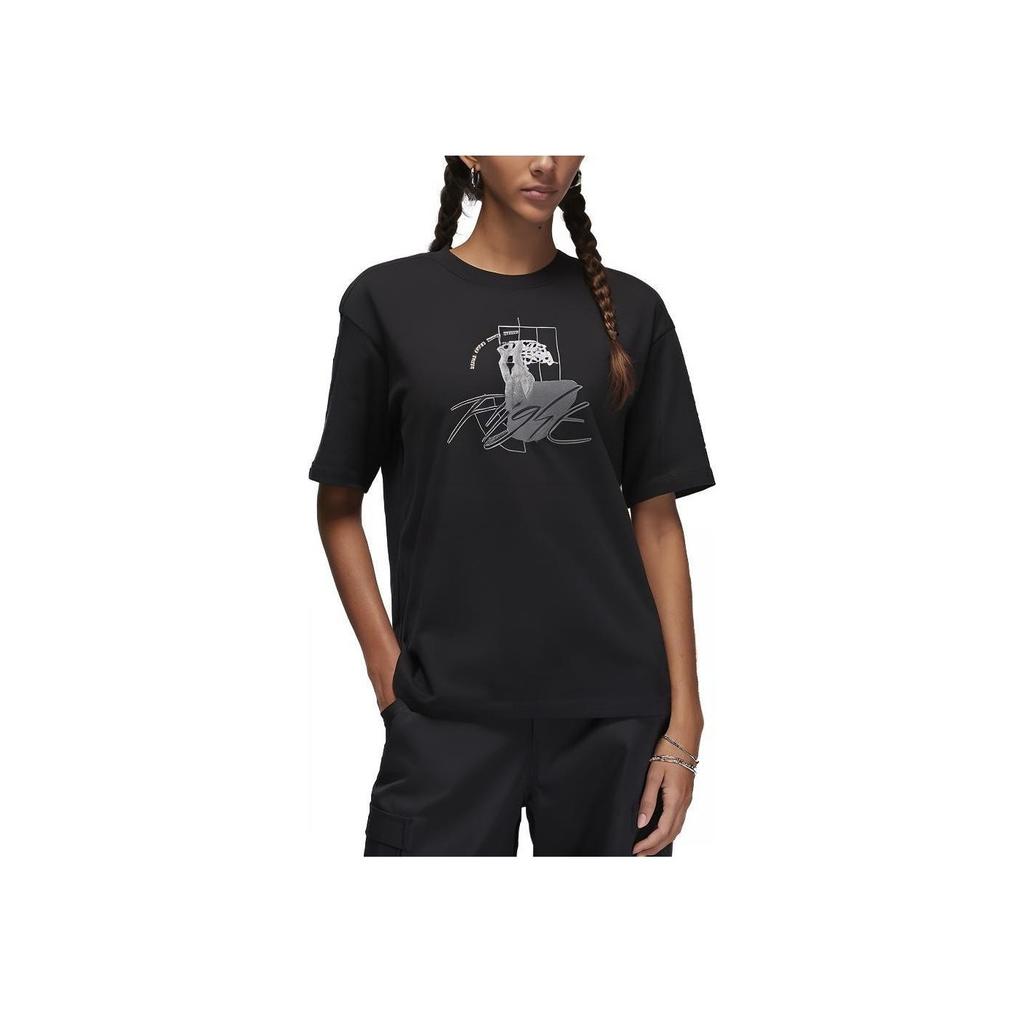 Jordan Logo Graphic Ribbed Crew Neck Loose Short Sleeve T-Shirt Women tops Black FD7244-010