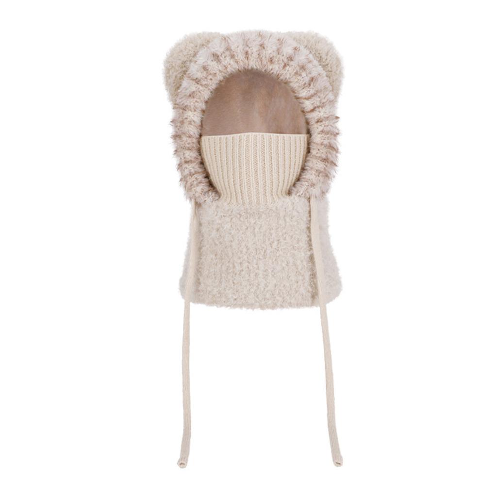 Children's Plush Warm Ear Pullover Hat With Plush Mask And Neck