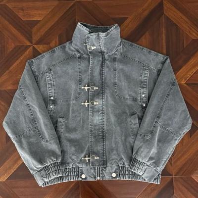 Stylish Denim Hooded Bomber Jacket Women - Solid Color Streetwear Loose Fit Stand Collar Long Sleeve