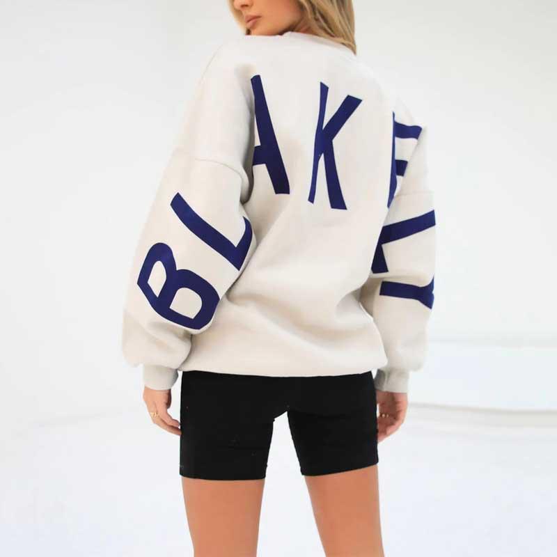 Neuer grenzüberschreitender europäischer und amerikanischer Mode-Druck verdickter vielseitiger langärmeliger lockerer Pullover weibliche Trendmarke