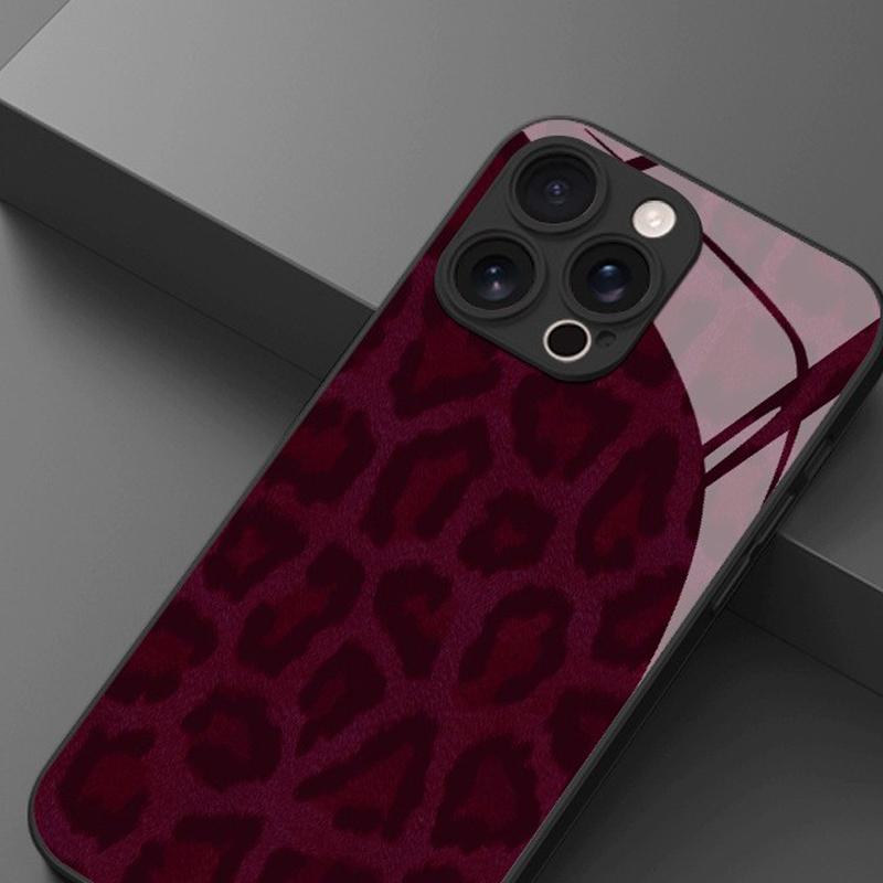 Dark Red Leopard Print Pattern Tempered Glass Phone Case For Samsung Galaxy S26 S25 S24 S23 Ultra Plus FE Shockproof Cover
