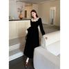 French Lotus Leaf Collar Velvet Dress Women's Autumn and Winter Temperament High Waist A-word Skirt Hepburn Style Waist and Thin Long Skirt