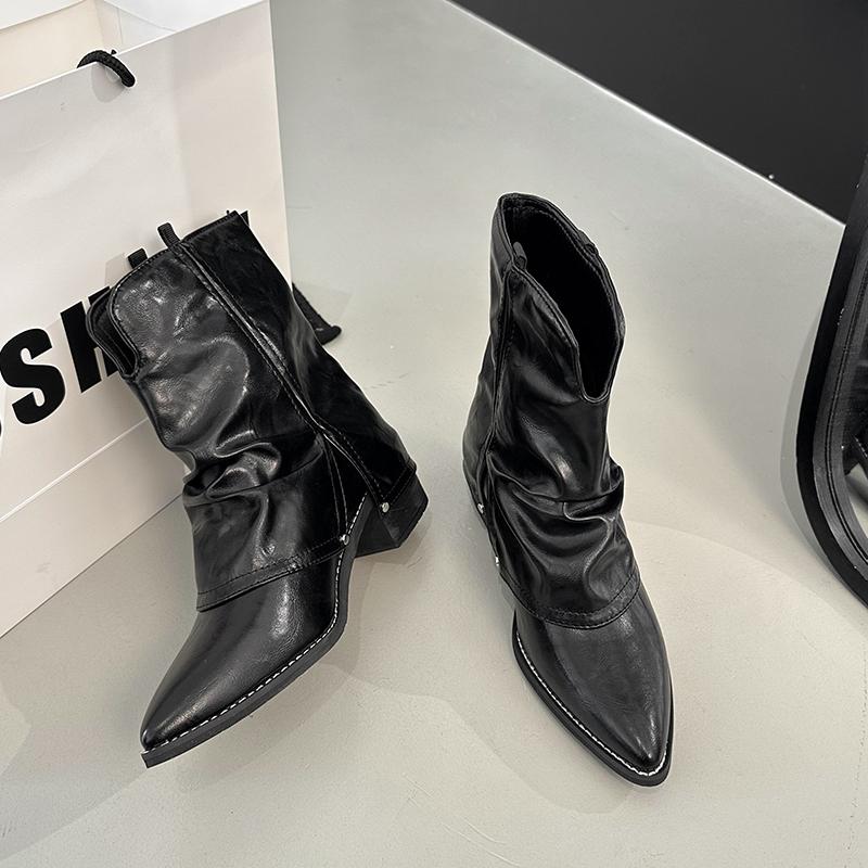 Fashion Denim Ankle Boots For Women Luxury For Women's Shoes PU Leather Women HIgh Heels High Quality Woman Shoes Booties