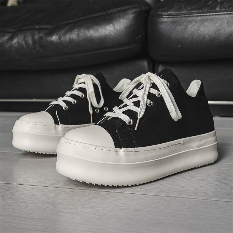 

2025 новые мужские туфли на толстой подошве, увеличивающие рост, средней высоты, повседневные, модные парусиновые туфли, нишевые уличные кеды, мужские X273 39 чёрный