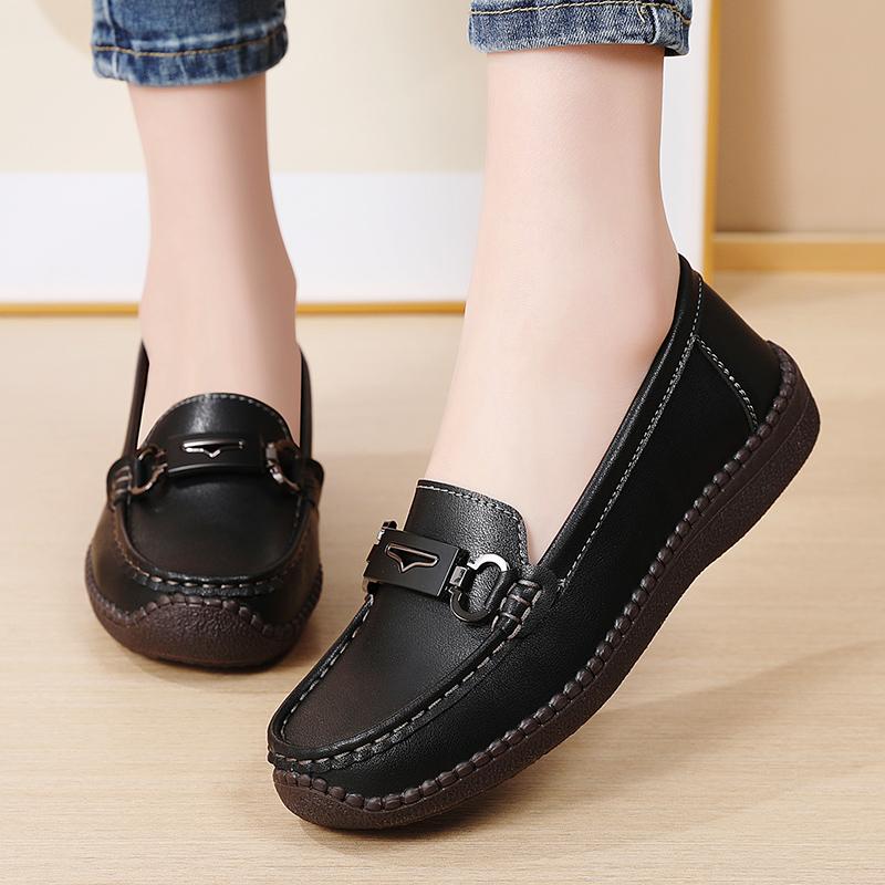 

Женские Простые Кожаные Лоферы Мокасины для Вождения Удобные Туфли на Низком Каблуке Черные Повседневные Слипоны Большого Размера Черные Деловой Офисный Обувь 36 чёрный