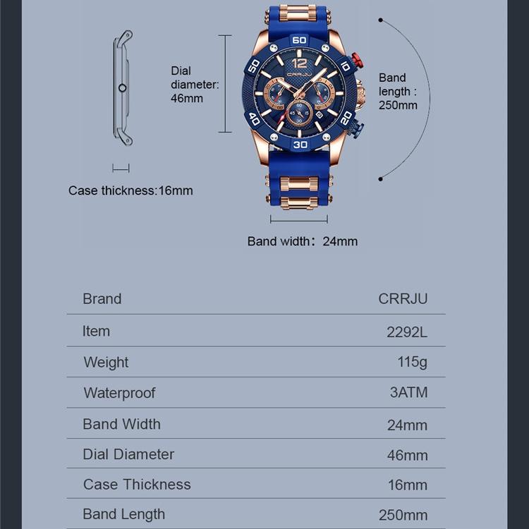 CRRJU2292L New Men's Fashion Watch Six-pin Belt Business Watch Calendar Atmosphere