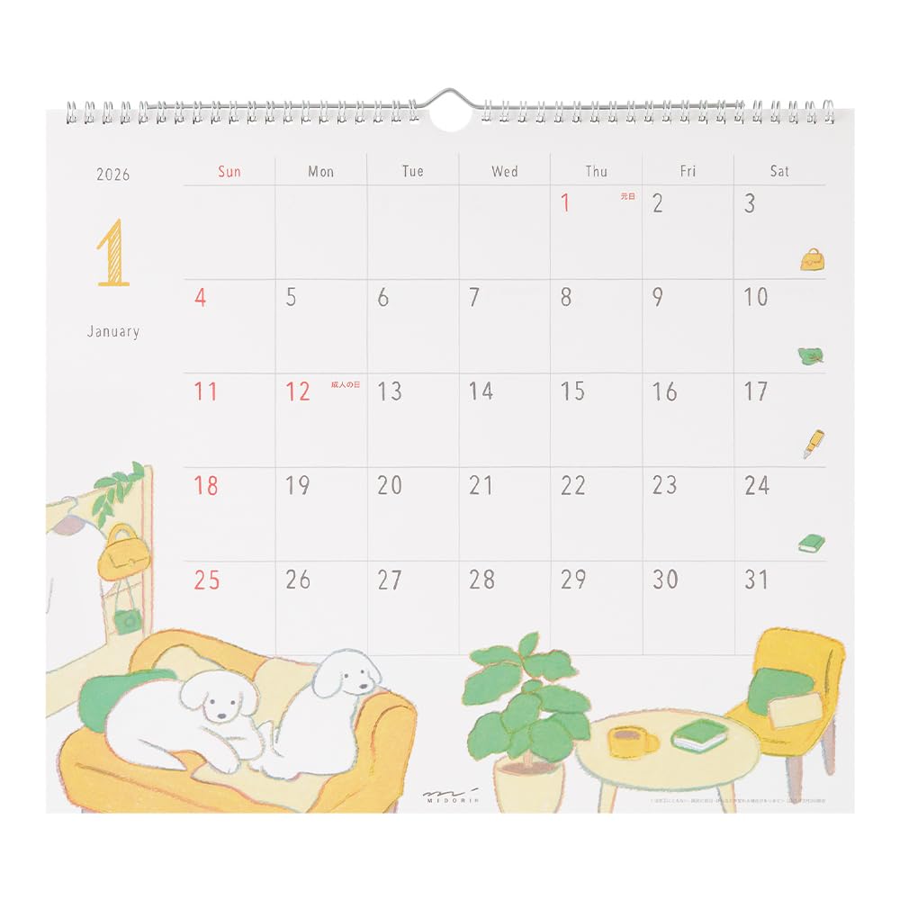 Midori 2026 Wall Dog 31373006 Calendar, Large, Pattern,