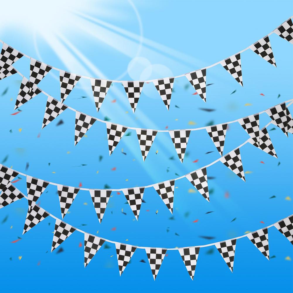 Hanging Flag Black and White Checkered Racing Pennant Banner for Nascar Theme Race Car Birthday Formula 1 Party Decoration Favor