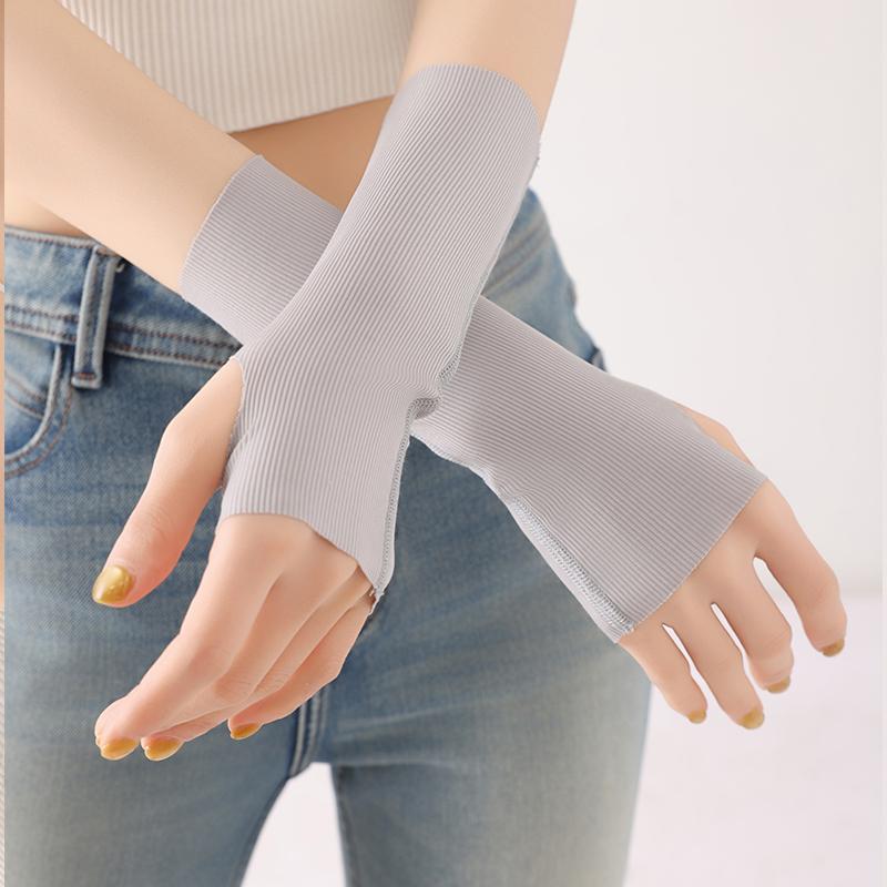Summer Unisex Thin Ice Silk Dew Finger Short Gloves For Outdoor Driving Cycling Sun Protection Half Finger Elastic Elbow Sleeves