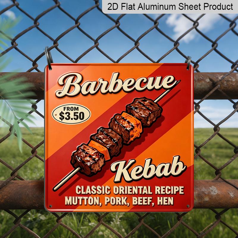 

2D Flat 1pc, Vintage Metal Decorative Sign and Plaque, Featuring The Phrase Barbecue Skewers Classic Eastern Recipes , Retro-Themed Decoration for 20*20cm