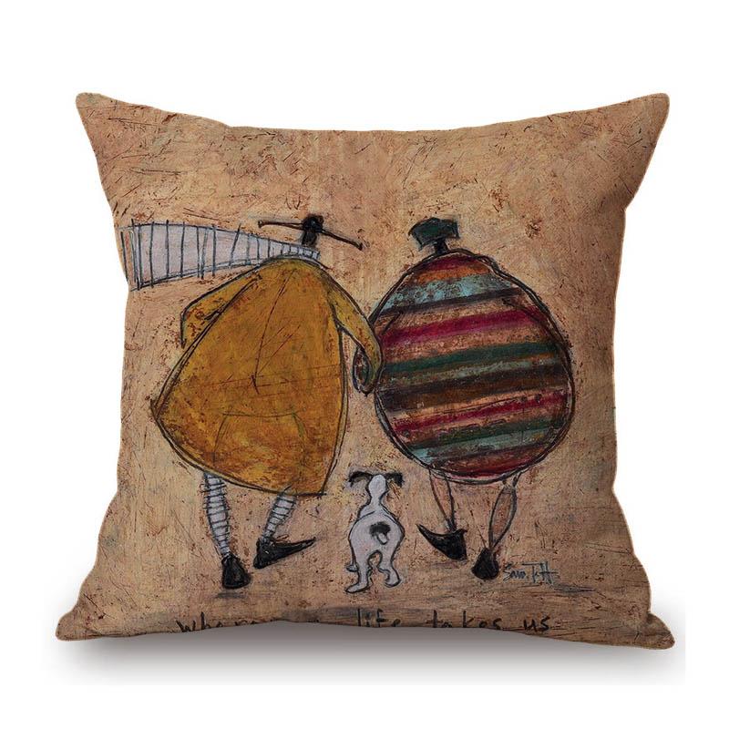 

Современное искусство Сэм Тофт Юмористический мультяшный пес Прекрасный милый щенок Забавный Хлопок Лен Наволочка для диванной подушки Подушка для сиденья стула 45x45cm 18x18in