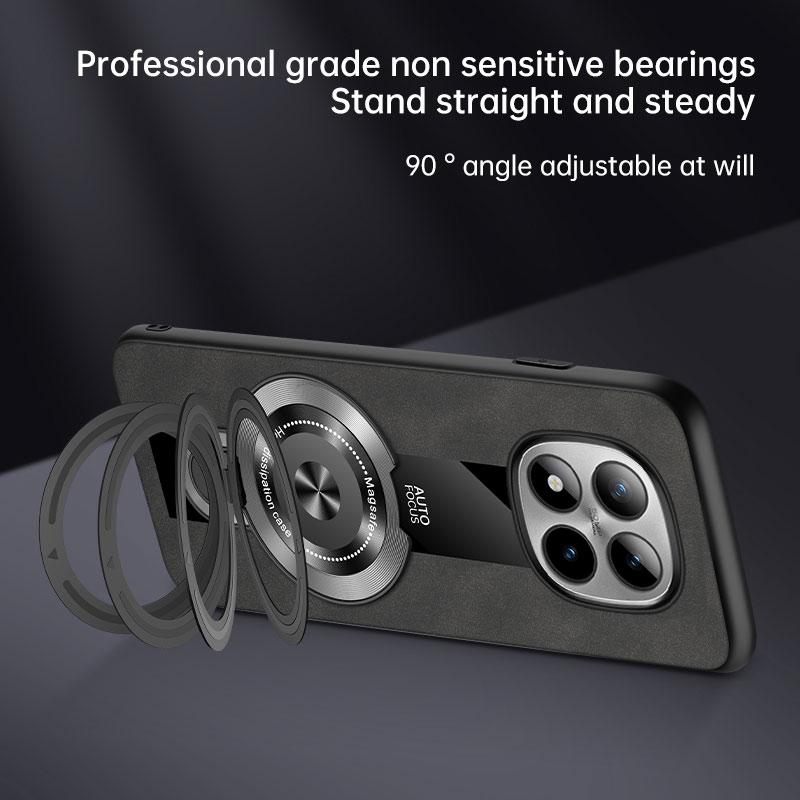 For Magsafe Wireless Charging Case For Redmi Note 15 Pro 5G PU Leather Shockproof Ring Stand Holde Cover For Redmi Note 15 4G