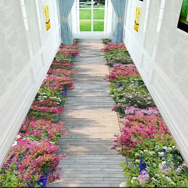 Tapete Longo 3D Corredor Caminho de Jardim Verde Decoração Sala de Estar Corredor Doméstico Tapetes de Chão Antiderrapantes Moderno Luxo Decoração de Entrada Tapete