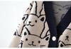Women's Plus Size V-Neck Cat Jacquard Knit Cardigan - Preppy Autumn/Winter Cartoon Style