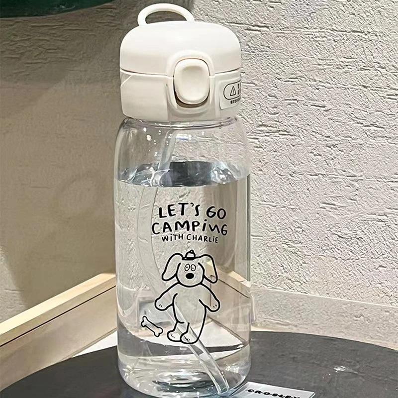 600ML Transparent Water Cup Creative Printed Plastic Water Bottle Bouncing Straw Sports Cup Outdoor Travel Portable Water Bottle Straw Cup