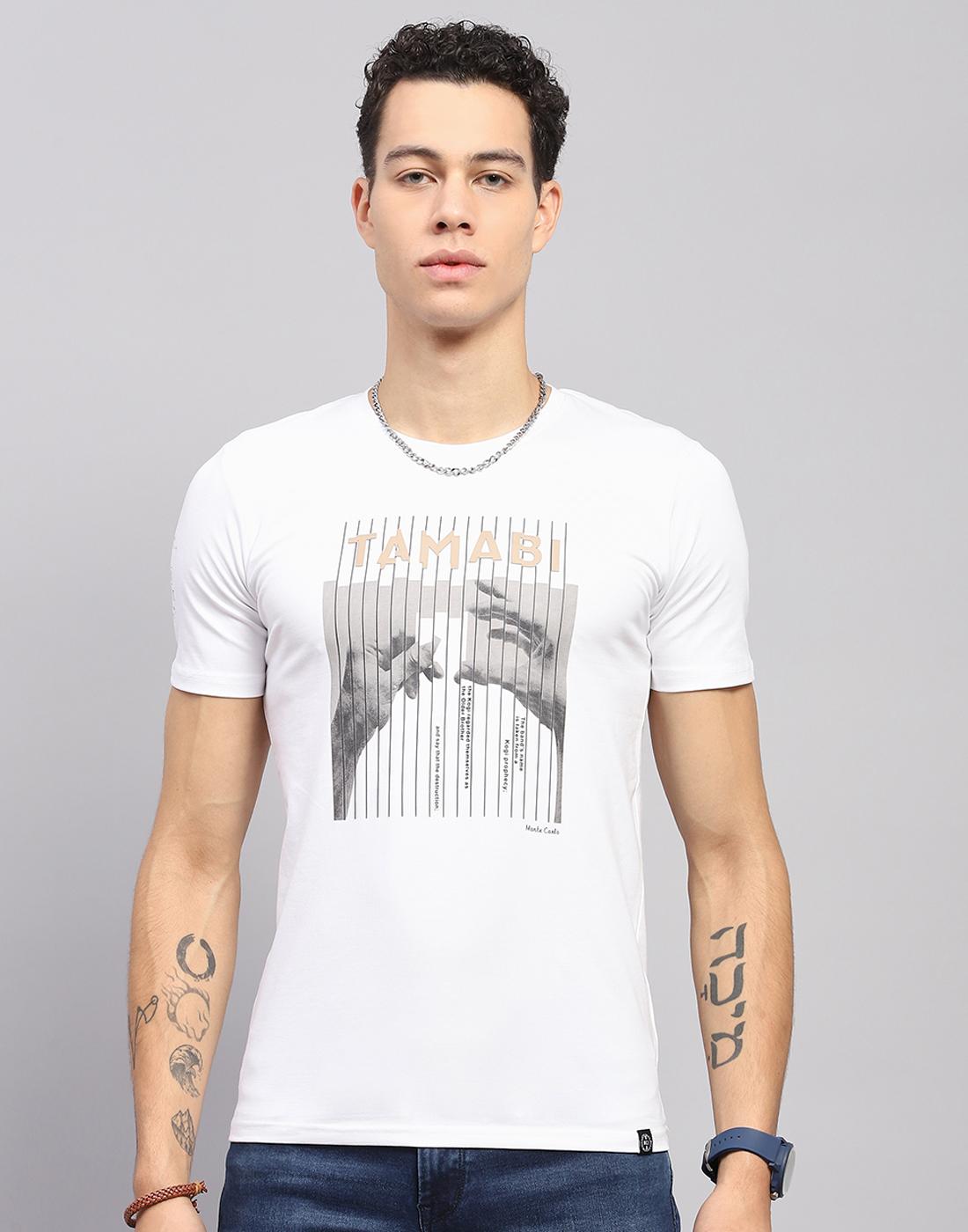 Monte Carlo Mens Printed White Round Neck Half Sleeve T-Shirt XXL белый 1390₽