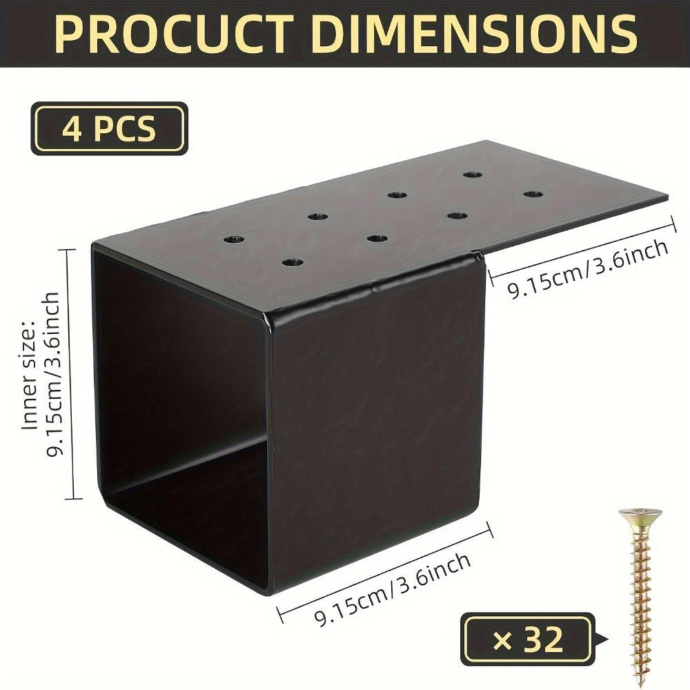 Durable Black Pergola Bracket Wall Mounted Durable Deck Railing Connector Metal Heavy Duty Pergola Accessories Outdoor