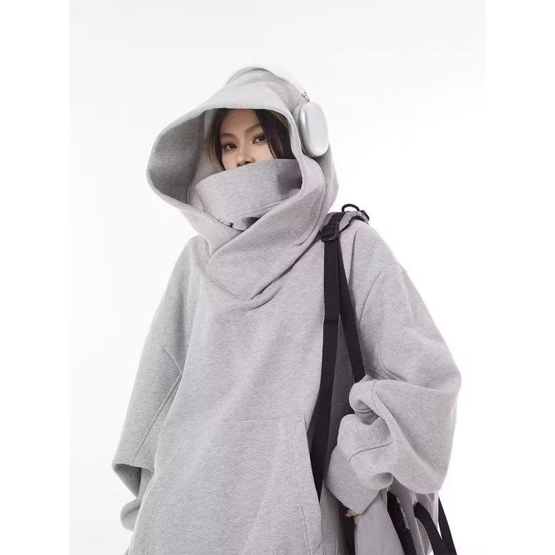 "Unisex High-Collar Hooded Sweatshirt - American Trendy Niche Design, Loose Fit for Men and Women"