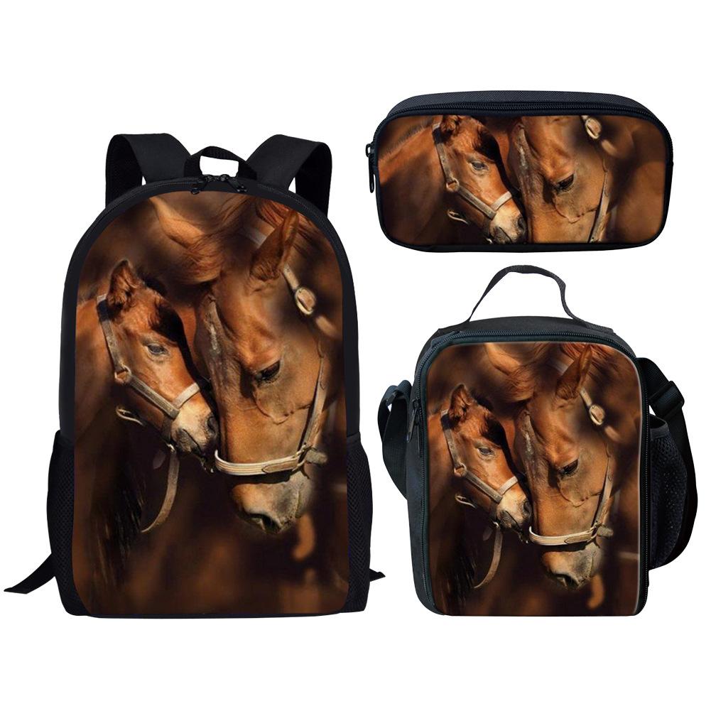 Luxe Nouveauté Particulier Cool Cheval Husky Tigre Impression 3D 3pcs/Ensemble élève Sacs d'école Ordinateur portable Sac à dos de jour Sac à dos Sac à lunch Trousse