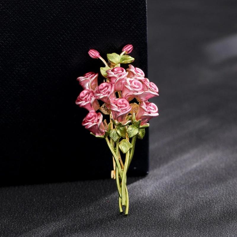 Creative Give You A Bouquet Of Rose Brooches Beautiful Bouquet Pink Enamel Pins Party Office Brooch Pins Gifts For Women Girls