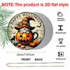 2D Flat, 1pc Joyful Halloween Aluminum Round Sign, Gnome Pumpkin Cup Happy Halloween Print, Rustic Style Metal Door Wall Hanging, No Electricity