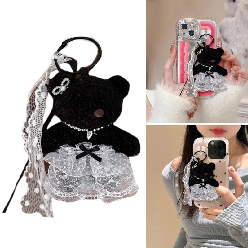 Elegant Plush Bear Keychain Charm Keyring Soft Furry Animal Pendant for Backpacks and Bags Fashion Accessory Decoration