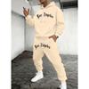 Men's Casual Letter Printed Drawstring Pocket Hoodie and Outdoor Sports Pants Set, Essential for Minimalist Streetwear Trendsetters