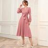 2022 Puff Sleeve Belt V-Neck Large Skirt Women's Dress
