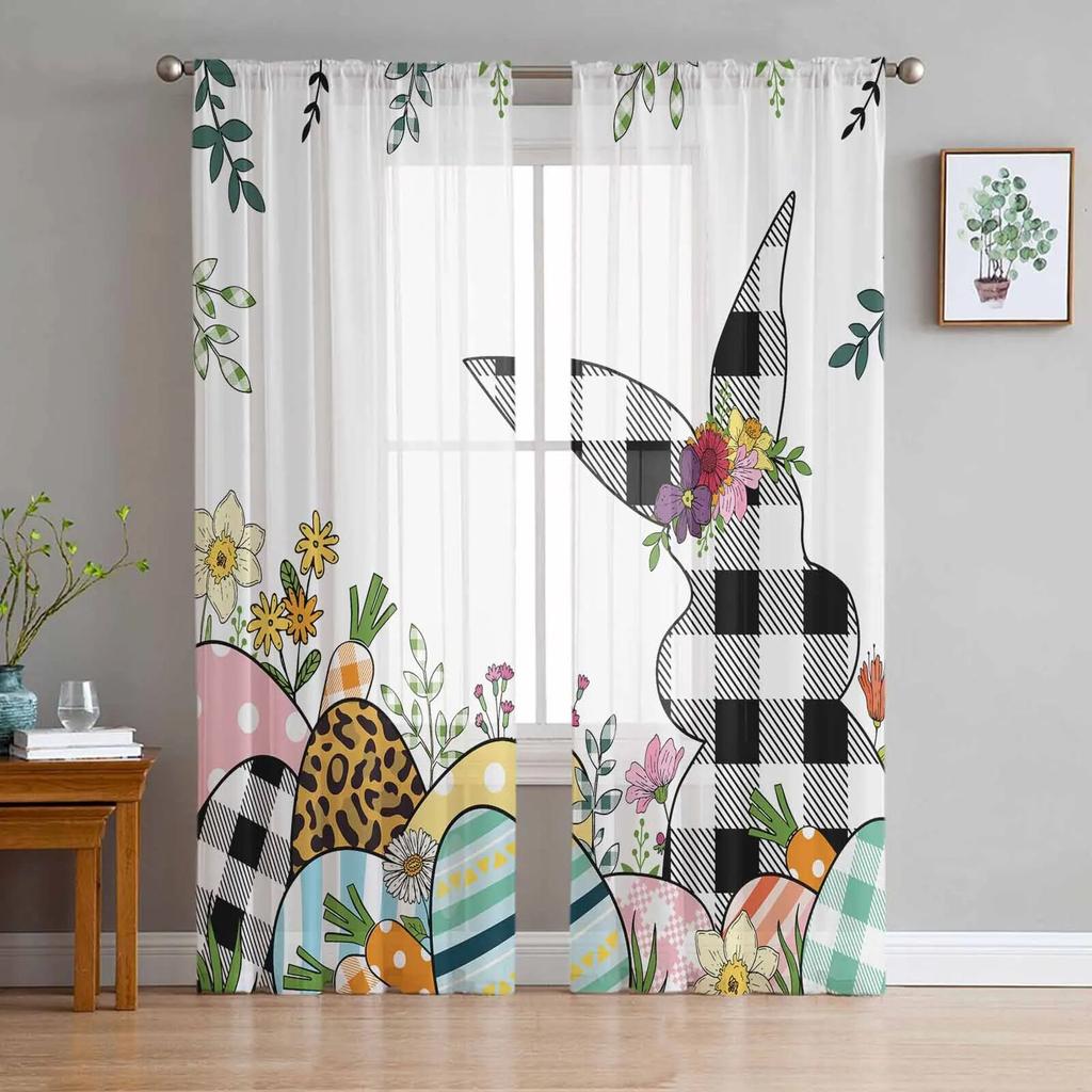 Wielkanocne jaja ciężarowe liście akwarelowe tiulowe zasłony do salonu przezroczysta zasłona do sypialni rolety kuchenne zasłony z woalu