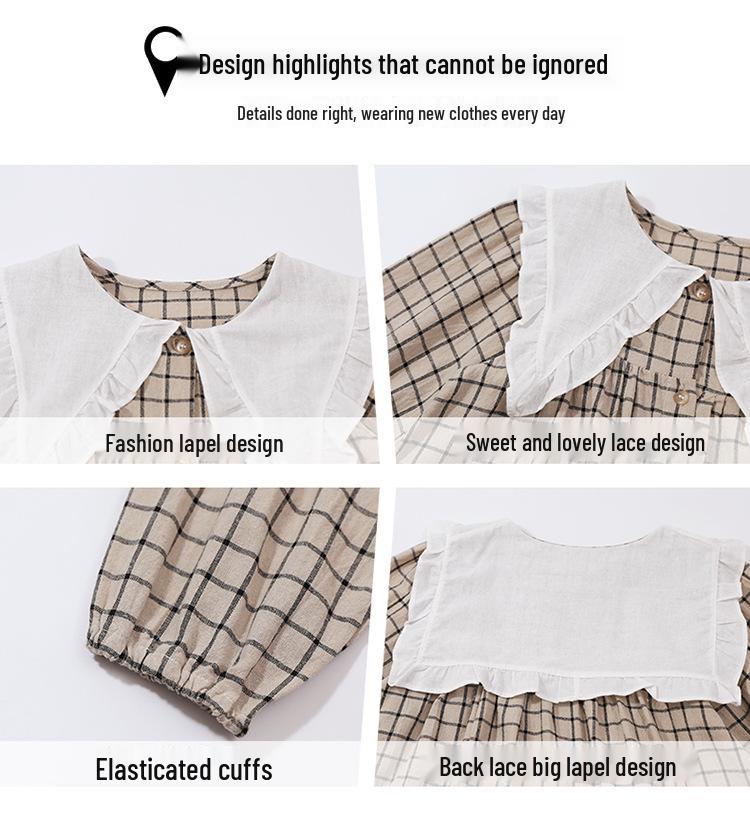 Spring Collection: Girls' Long-Sleeve Plaid Princess Dress In Cotton Linen.