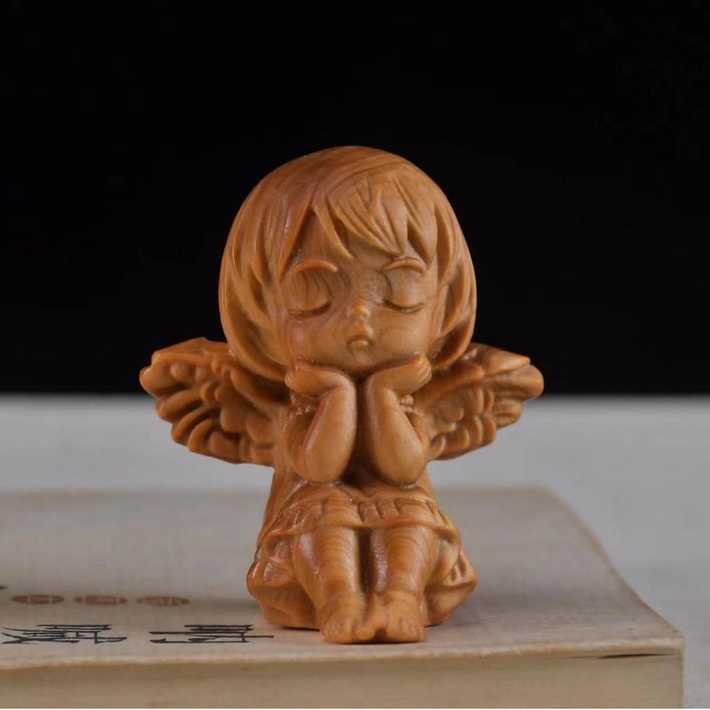 Zlatý Santálový Anděl Dívka Ručně Vyráběná Dřevěná Ozdoba