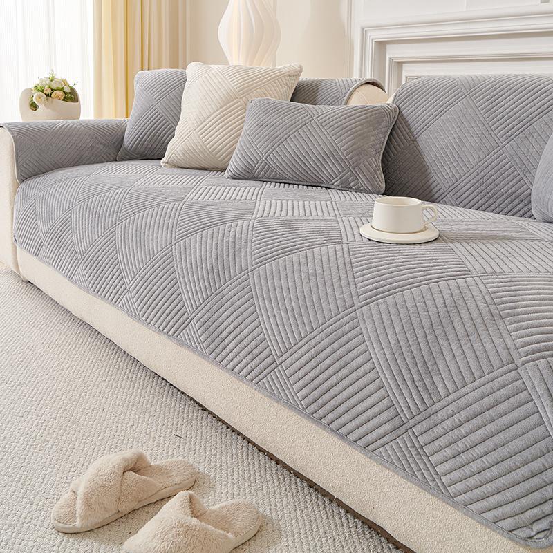 

Thick Plush Sofa Cover for Four Seasons High Quality Solid Color Non-Slip Sofa Cushion Sofa Towel Home Living Room Decoration 70X70cm світло-сірий колір