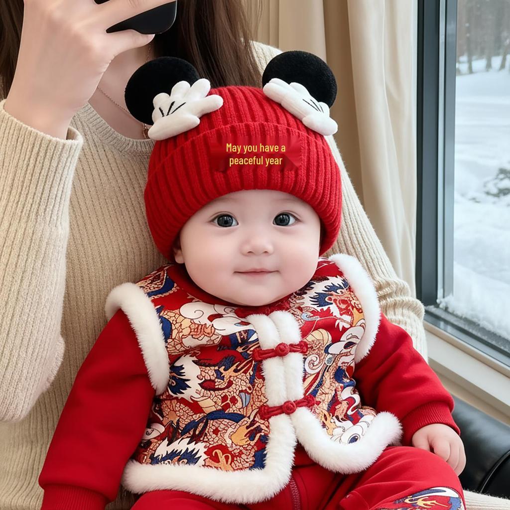 Adorable Festive Red Winter Hat for Infants & Toddlers – Cozy Ear Protection for New Year & First Birthday