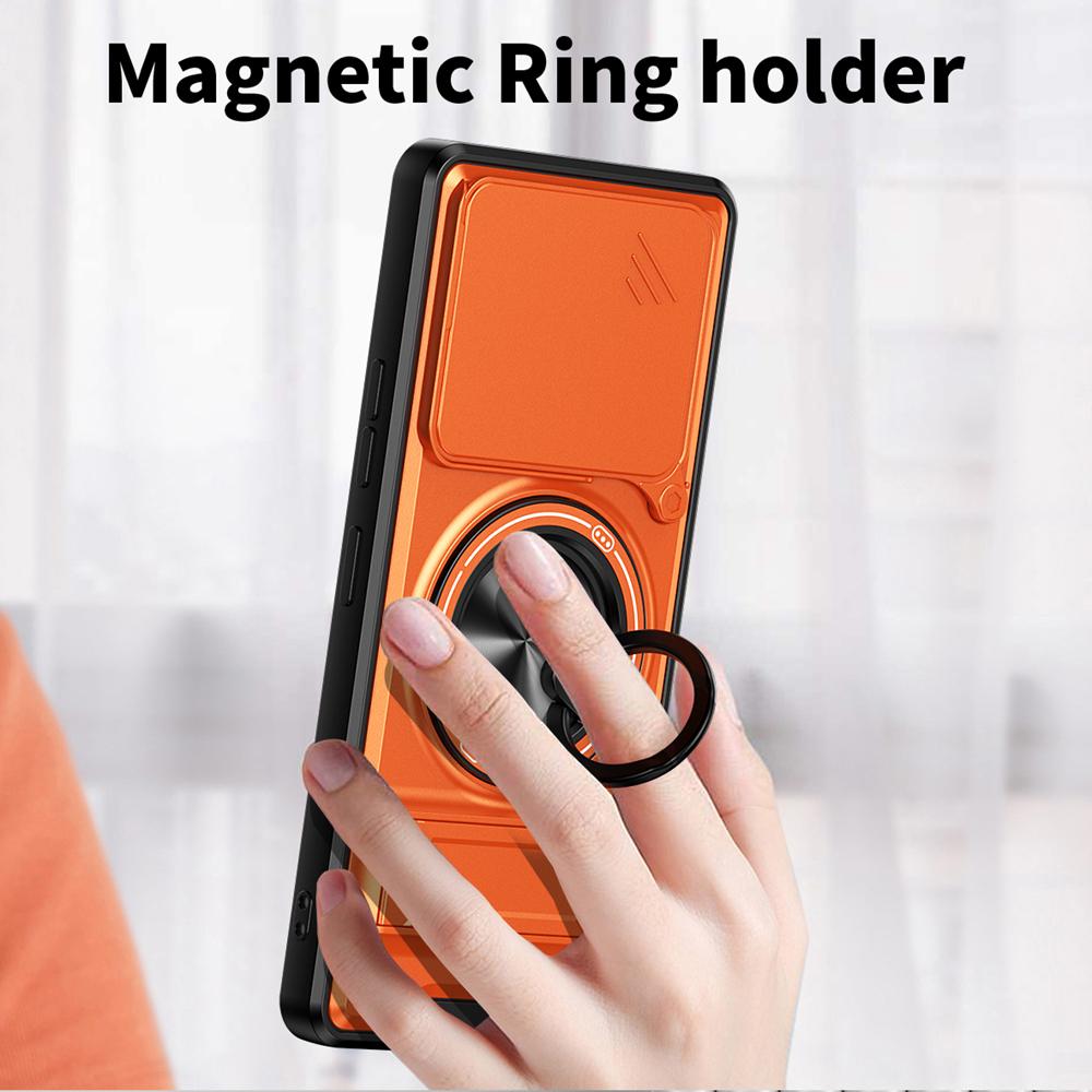KEYSION Magnetic Phone Case for TECNO Pova 6 6 Pro 5G Slide Camera Lens Protection Upright Kickstand Ring Shockproof Back Cover
