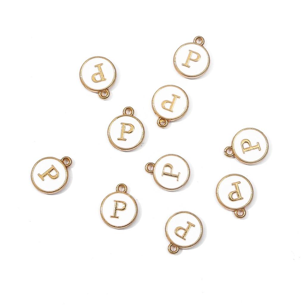 10Pcs 12x2.5mm Alphabet Double Face Charms Pendant Beads for Jewelry DIY Findings
