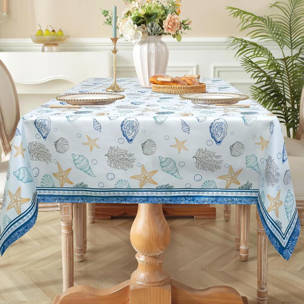 Summer Nautical Ocean Starfish Rectangle Tablecloth Table Decor Washable Waterproof Kitchen Dining Table Cloth Party Decor