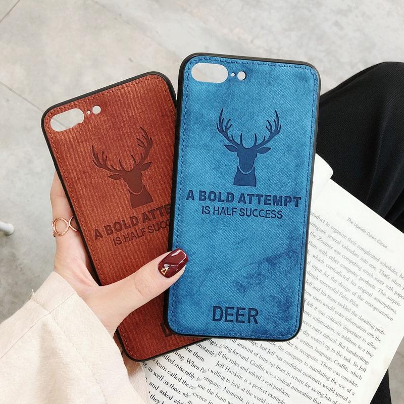 For iPhone11 12 13proMax miniTPU Soft Shell Apple XR XS X 6 6S iPhone 7 8plus Phone Case Cloth Texture 3D Embossed Deer Case