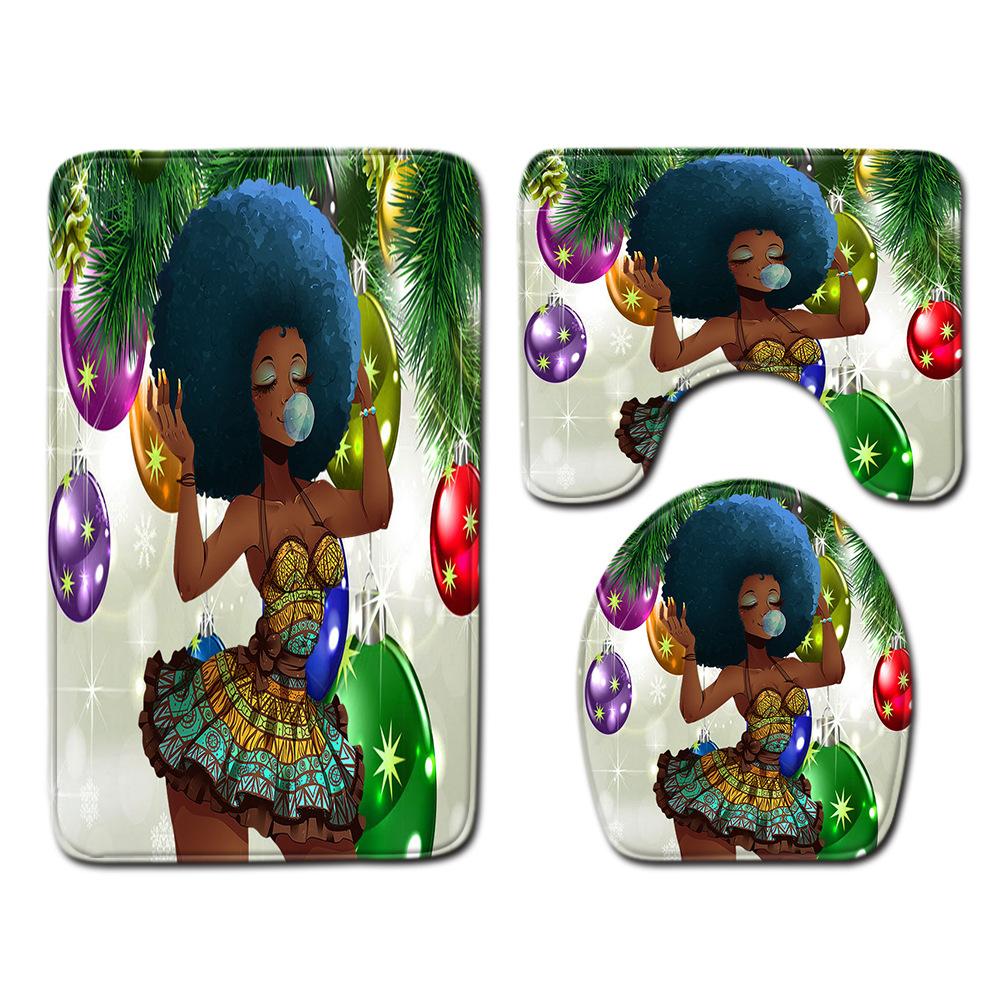 African Women'S Bathroom Floor Mat Three-Piece Bathroom Carpet Toilet Mat Set Doormat Bathroom Non-Slip Mat